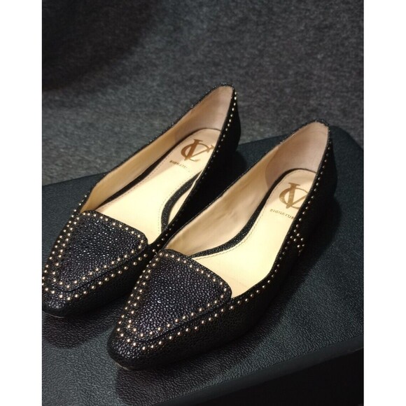 Vero Cuoio Black Loafer Shoes Womens Sz 6B Studded Slip On Embellished Flats * - Picture 1 of 16